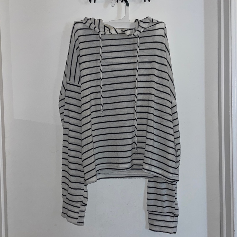 Black and white striped lightweight sweatshirt with hoodie